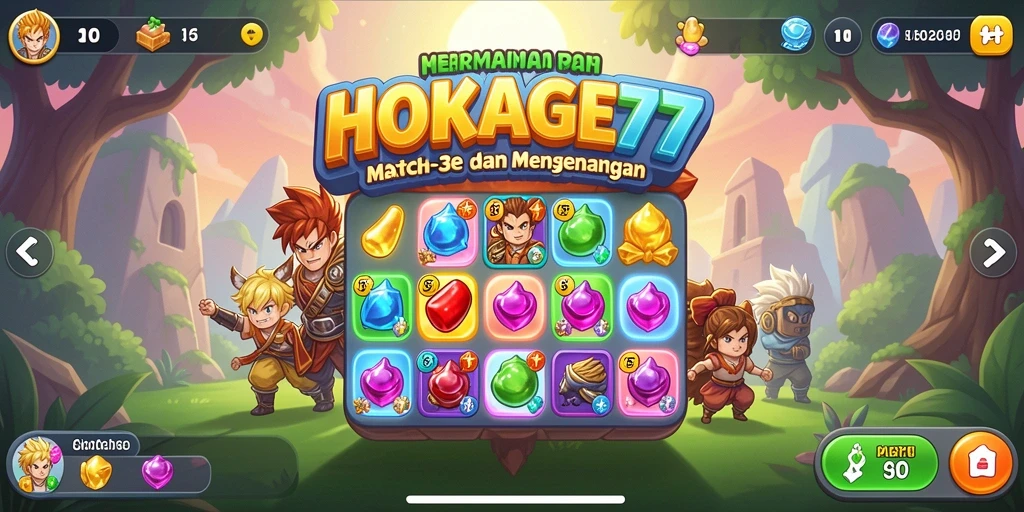 Tangkapan layar gameplay HOKAGE77 menunjukkan aksi seru dalam permainan Match-3.