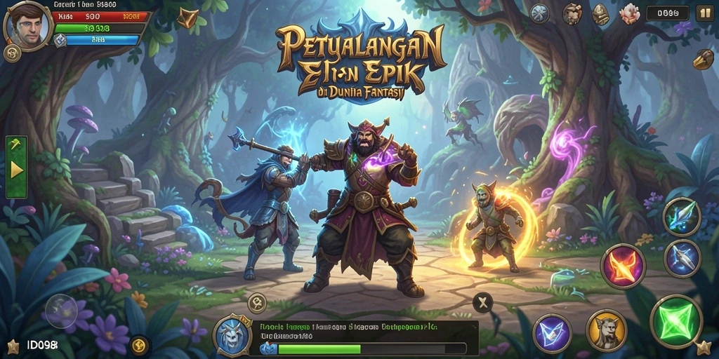Tampilan gameplay seru dari ID098 yang menampilkan pertarungan dengan makhluk fantasi.