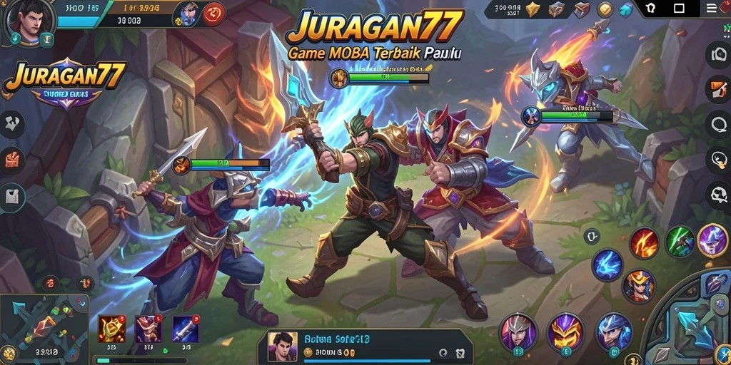 Tampilan gameplay seru dalam pertempuran MOBA JURAGAN77.