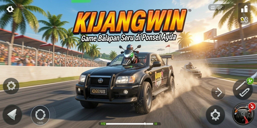 Tampilan gameplay mendebarkan dalam KIJANGWIN saat balapan.
