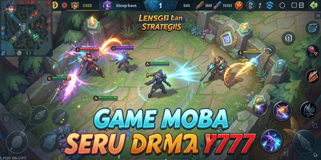 Screenshot menunjukkan aksi seru dalam pertempuran MOBA.