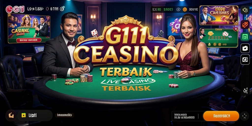 Screenshot gameplay LG111 menampilkan dealer langsung dan suasana kasino yang menarik.