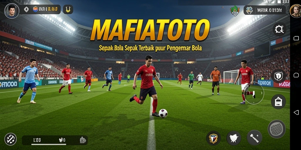 Screenshot gameplay MAFIATOTO menampilkan aksi seru di lapangan sepak bola.