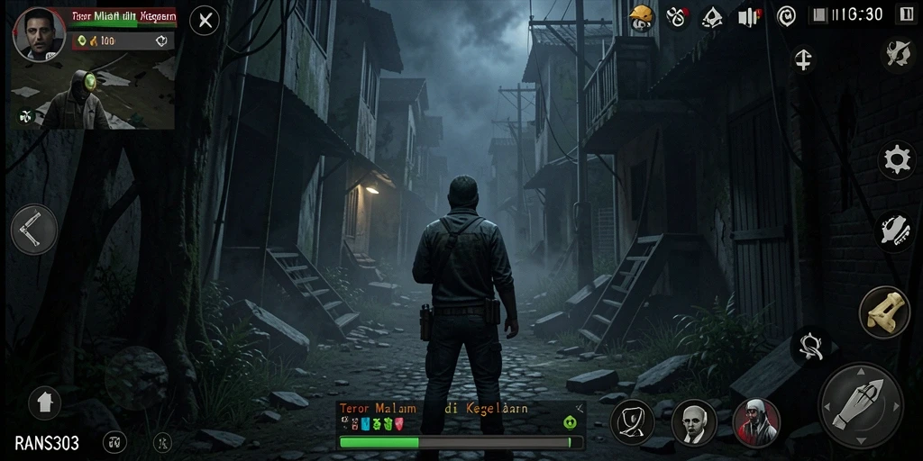 Screenshot RANS303 menunjukkan momen menegangkan dalam gameplay horor yang intens.