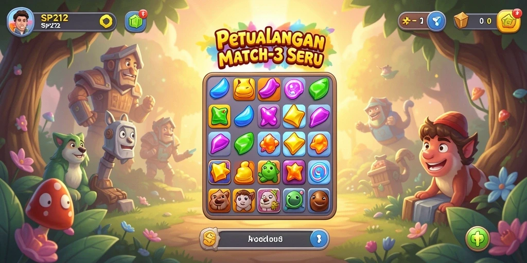 Tampilan menarik dari gameplay SP212 dengan objek Match-3 yang berwarna-warni.