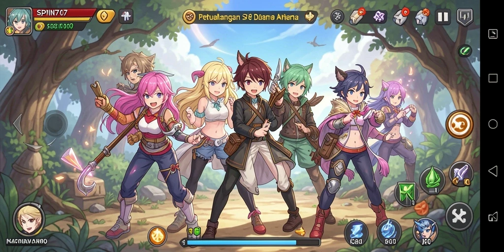 Skrinsut gameplay SPIN707 menampilkan aksi karakter anime yang seru.