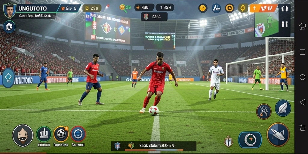 Tampilan gameplay mendebarkan dari UNGUTOTO di lapangan sepak bola.